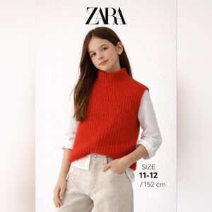 ZARA Girls Red Sweater Vest Mock Neck Size 11–12 / 152 cm